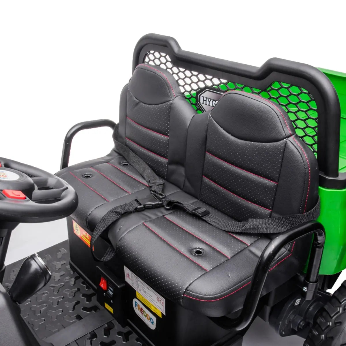 24V 6 Wheeler Freddo Tractor Trailer 2 Seater Ride-on with Dump Cart and Parental Remote DTI Direct Canada