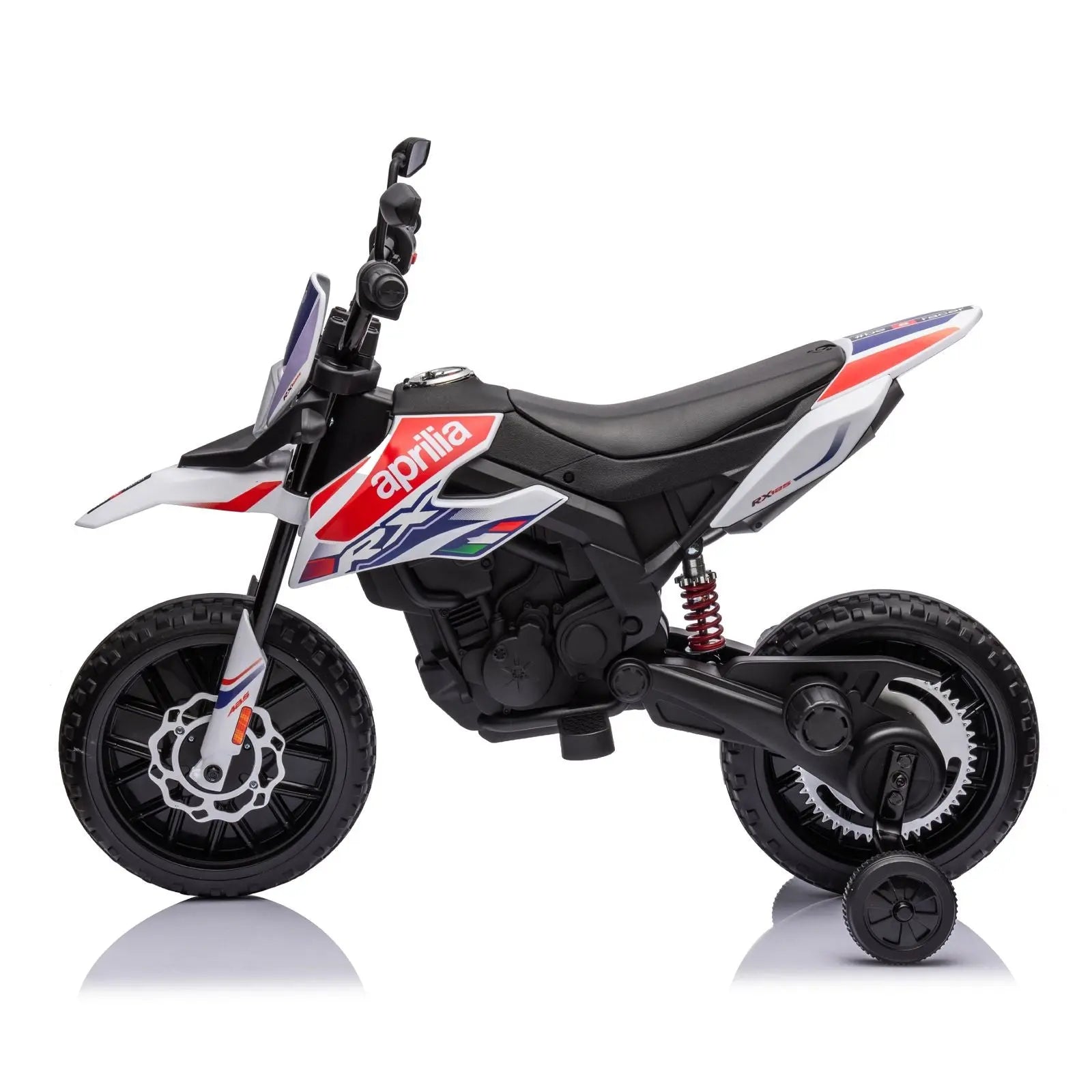 12V Aprilia Motorcycle 1 Seater Ride On for Kids – side view | Freddo Toys Canada