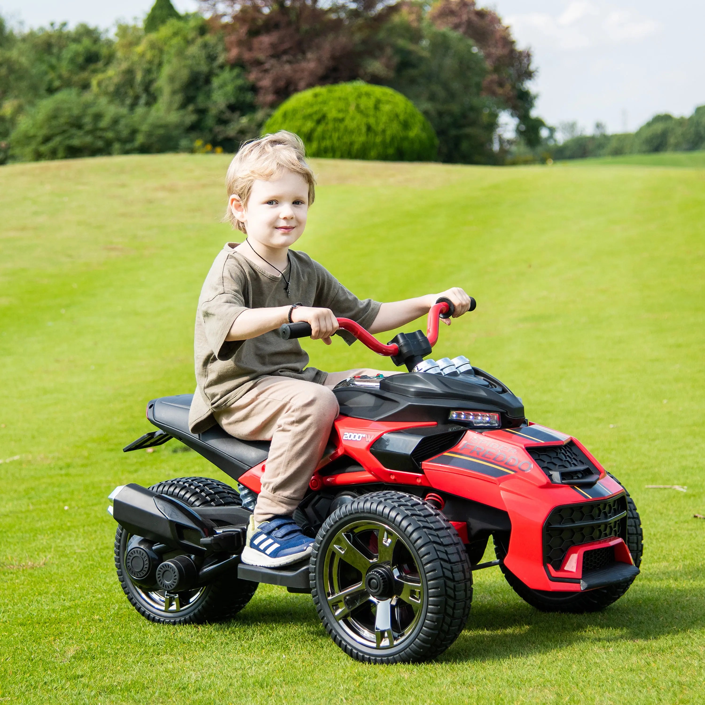 24V Freddo Spider 2 Seater Ride-On 3 Wheel Motorcycle – handlebars and controls | Freddo Toys Canada