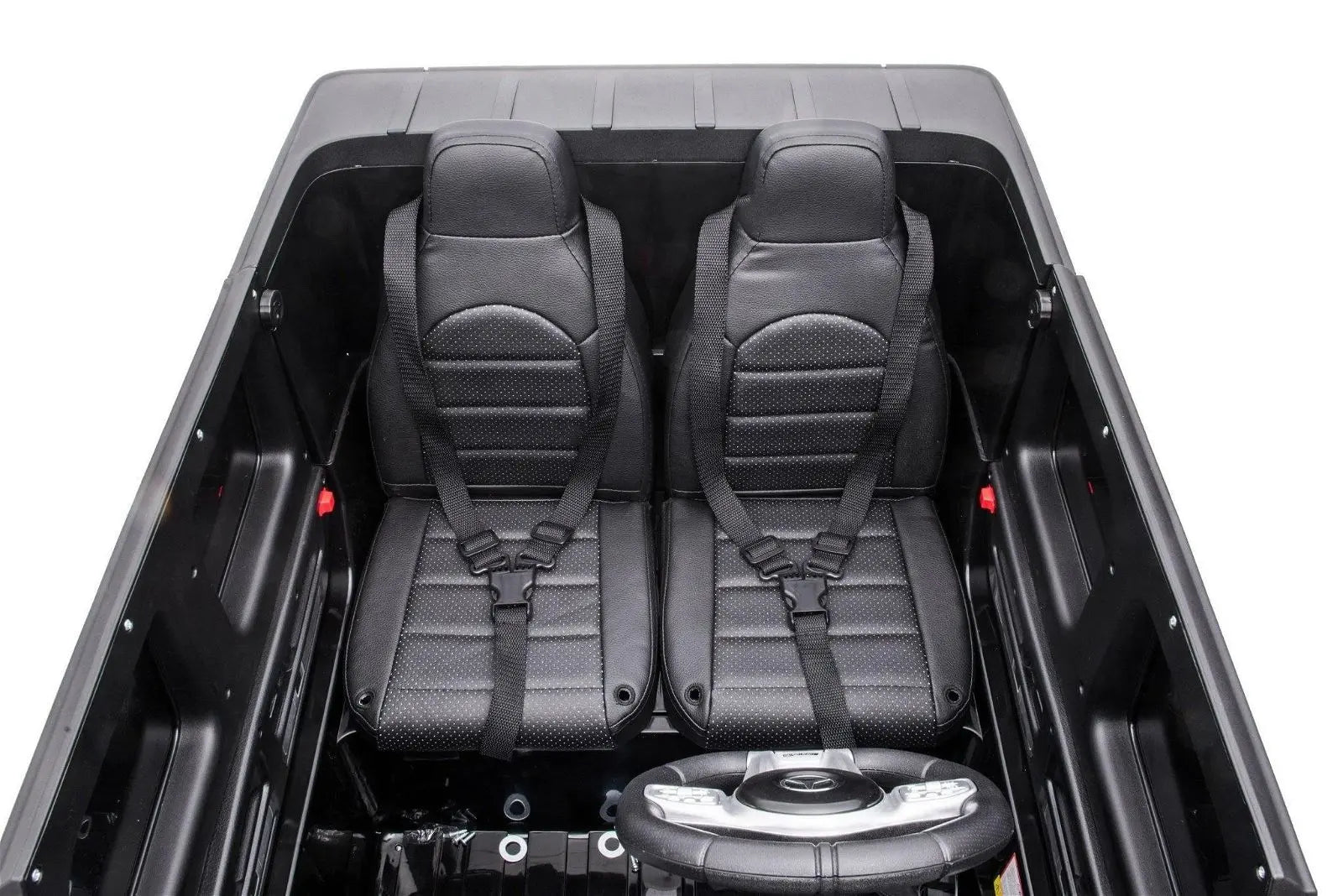 24V 4x4 Mercedes Benz G63 AMG 2 Seater G Wagon Ride on Car – steering wheel and controls (2) | Freddo Toys Canada