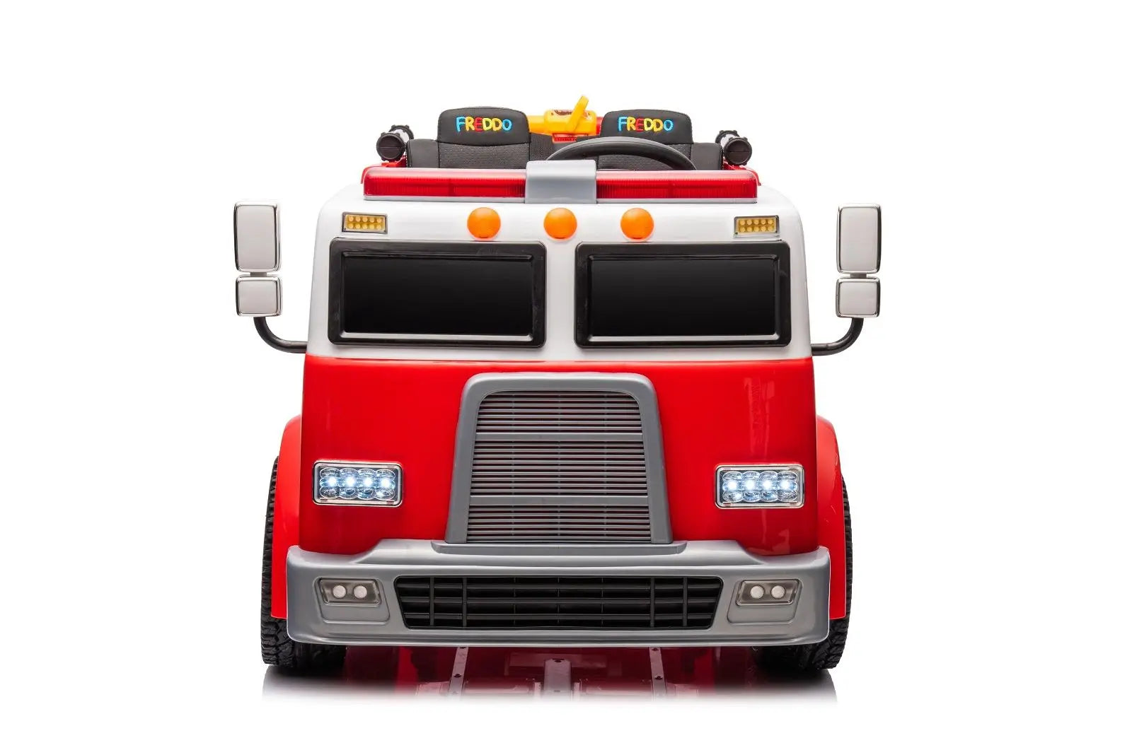 24V Freddo Fire Truck 2-Seater Ride on – steering wheel and controls | Freddo Toys Canada