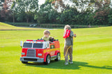 24V Freddo Fire Truck 2-Seater Ride on – wheels and suspension detail | Freddo Toys Canada