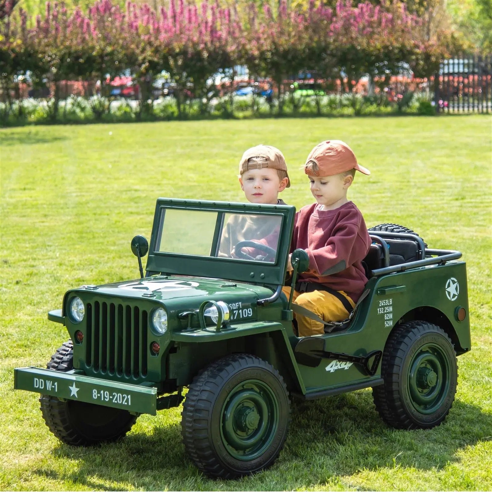 24V Military Willy Truck 3 Seater Electric Ride on – front view | Freddo Toys Canada