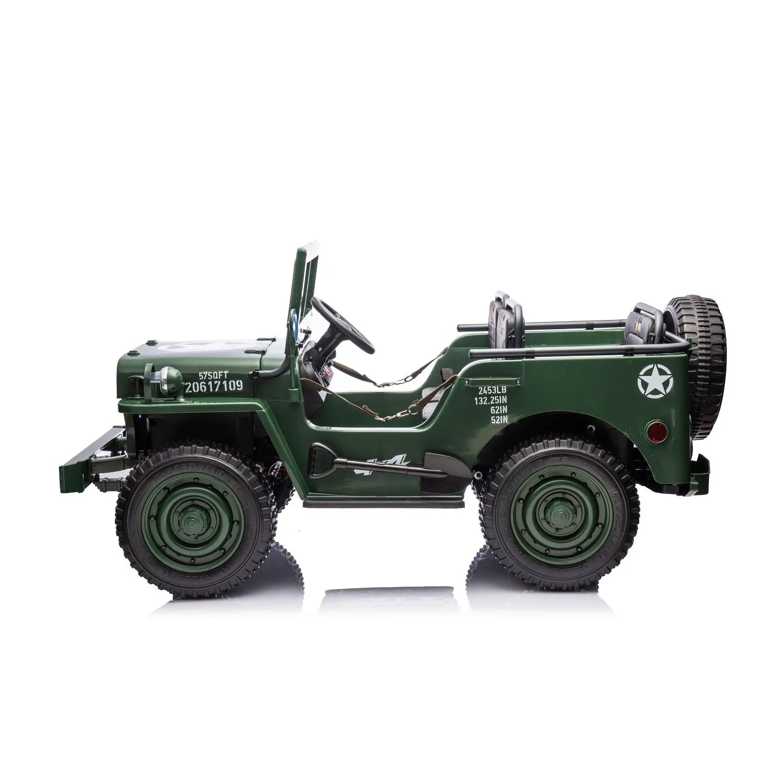24V Military Willy Truck 3 Seater Electric Ride on – side view | Freddo Toys Canada