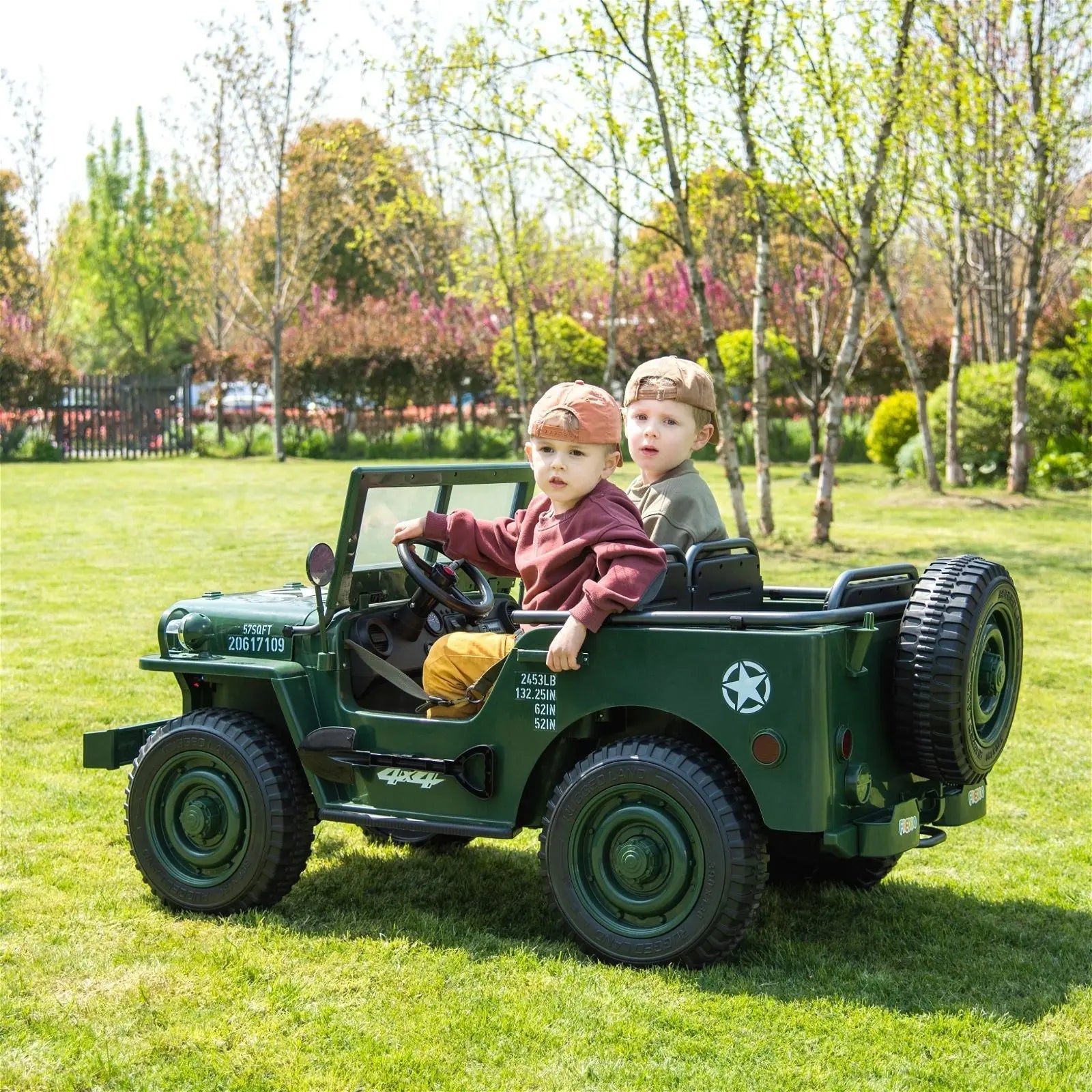 24V Military Willy Truck 3 Seater Electric Ride on – rear view | Freddo Toys Canada