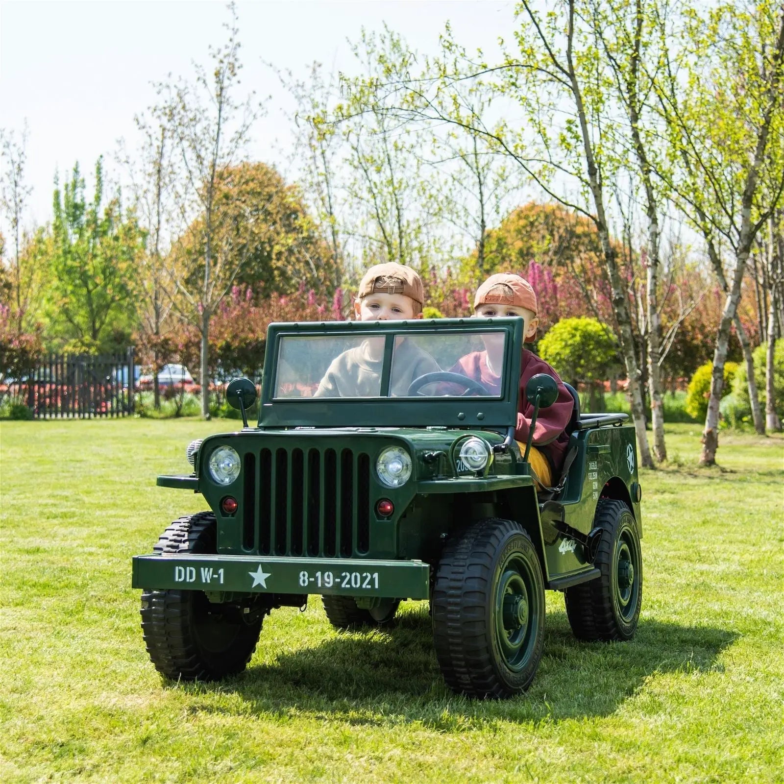 24V Military Willy Truck 3 Seater Electric Ride on – dashboard and seat | Freddo Toys Canada