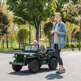 24V Military Willy Truck 3 Seater Electric Ride on – wheels and suspension detail | Freddo Toys Canada