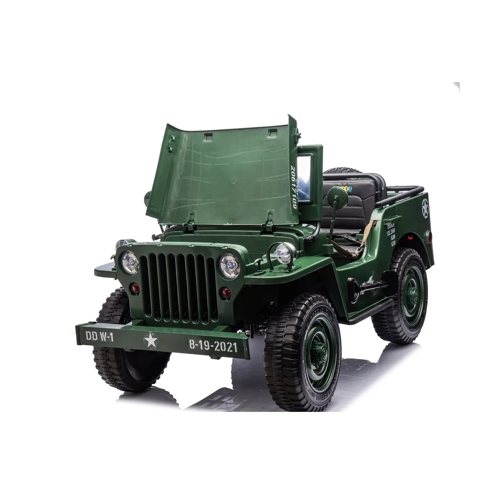 24V Military Willy Truck 3 Seater Electric Ride on – rear three-quarter view | Freddo Toys Canada