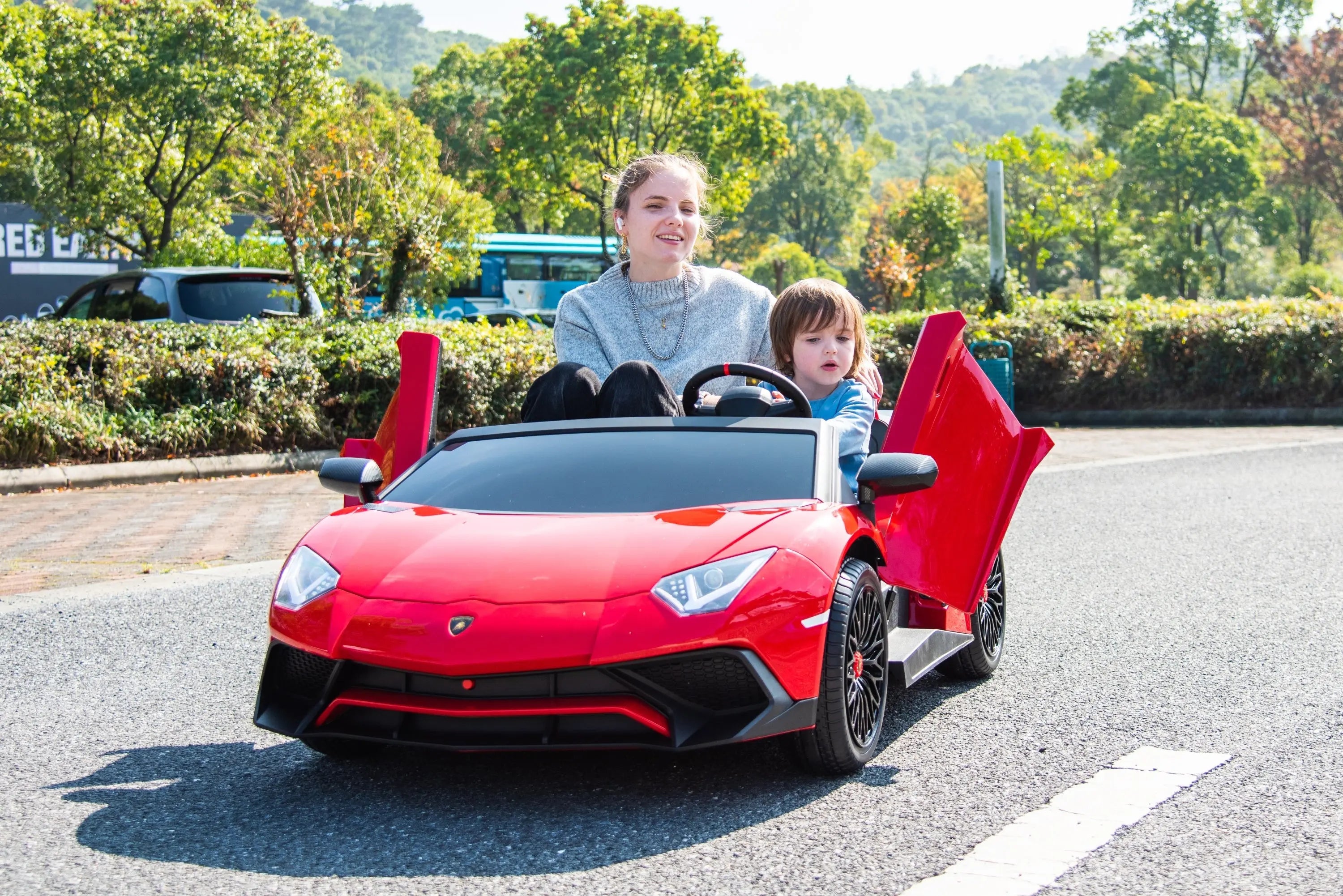 24V Lamborghini Aventador 2 Seater Ride On Car for Kids: Advanced Brushless Motor & Differential for High-Octane Fun – side profile | Freddo Toys Canada