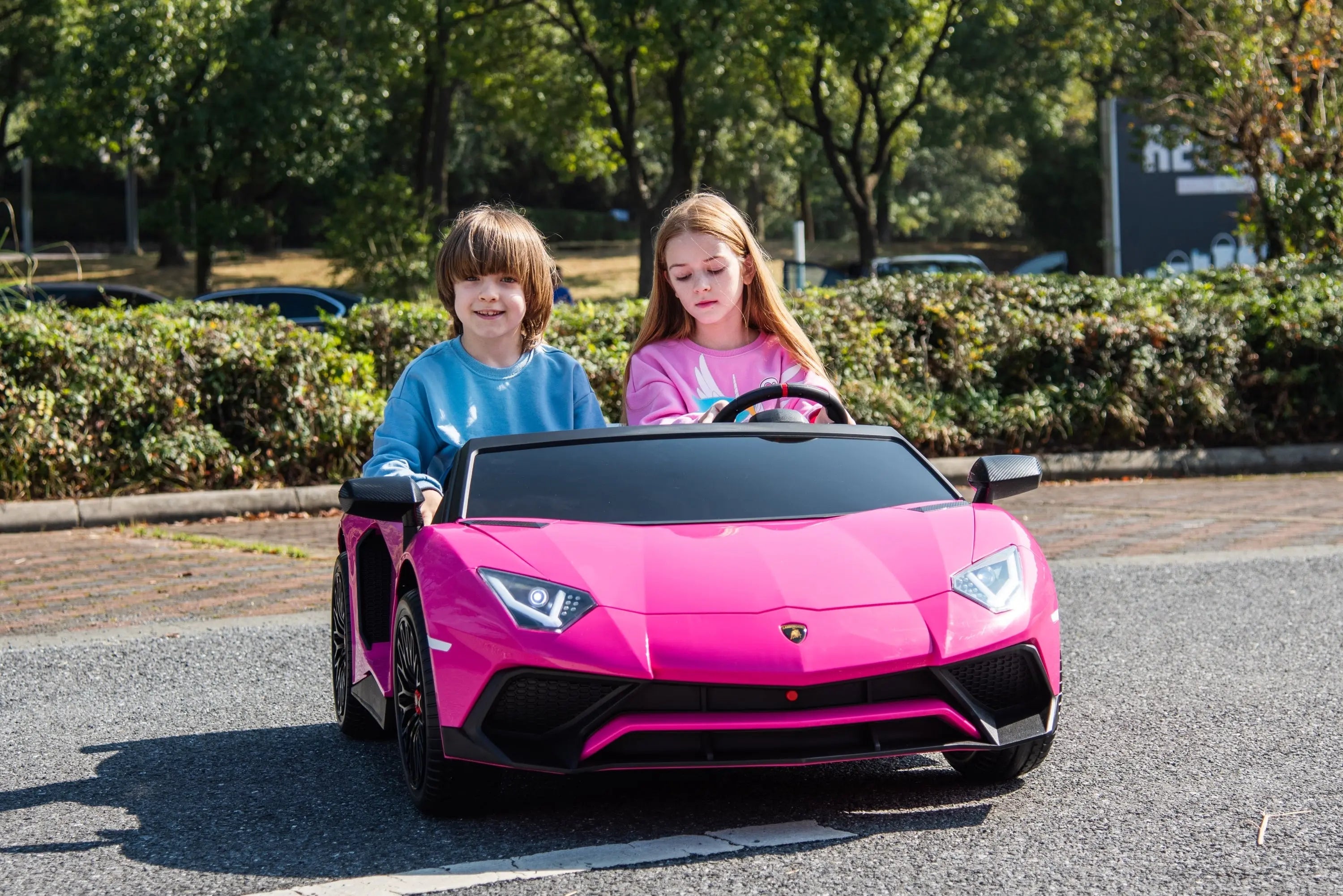 24V Lamborghini Aventador 2 Seater Ride On Car for Kids: Advanced Brushless Motor & Differential for High-Octane Fun – side view | Freddo Toys Canada