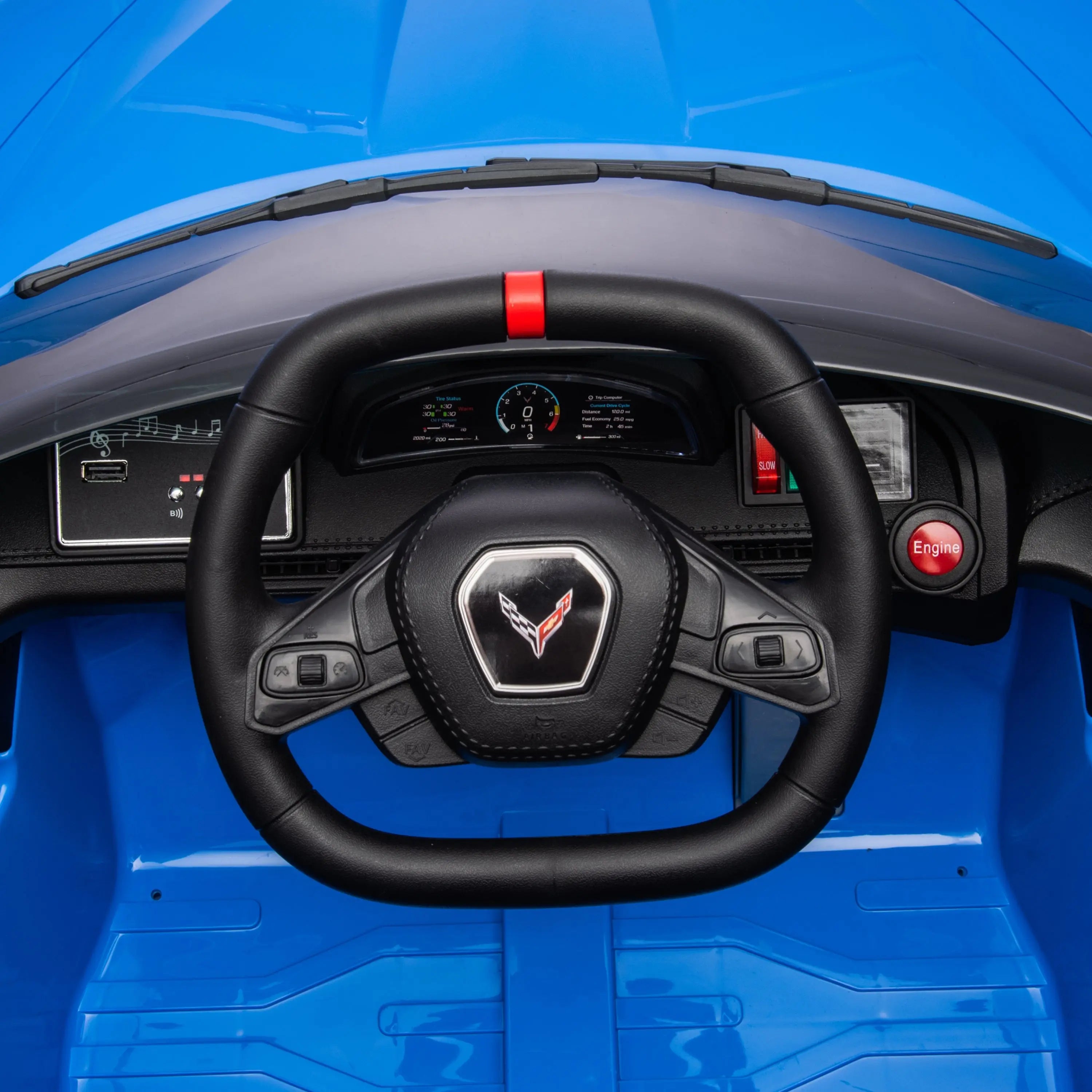 12V Chevrolet Corvette C8 1-Seater Kids Ride-On Car – wheels and suspension detail | Freddo Toys Canada