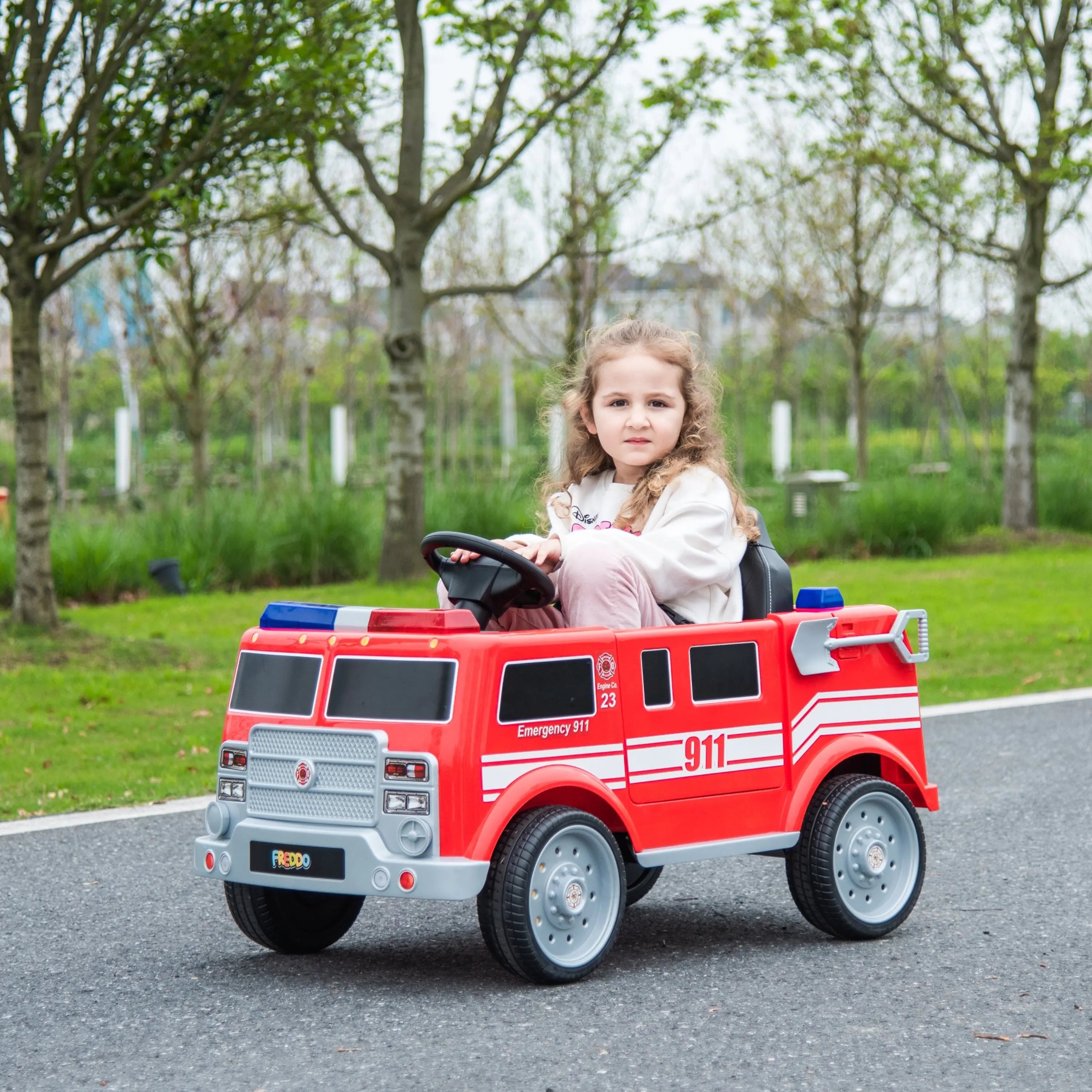 12V Freddo Fire Truck 1 Seater Ride on  DTI Direct Canada