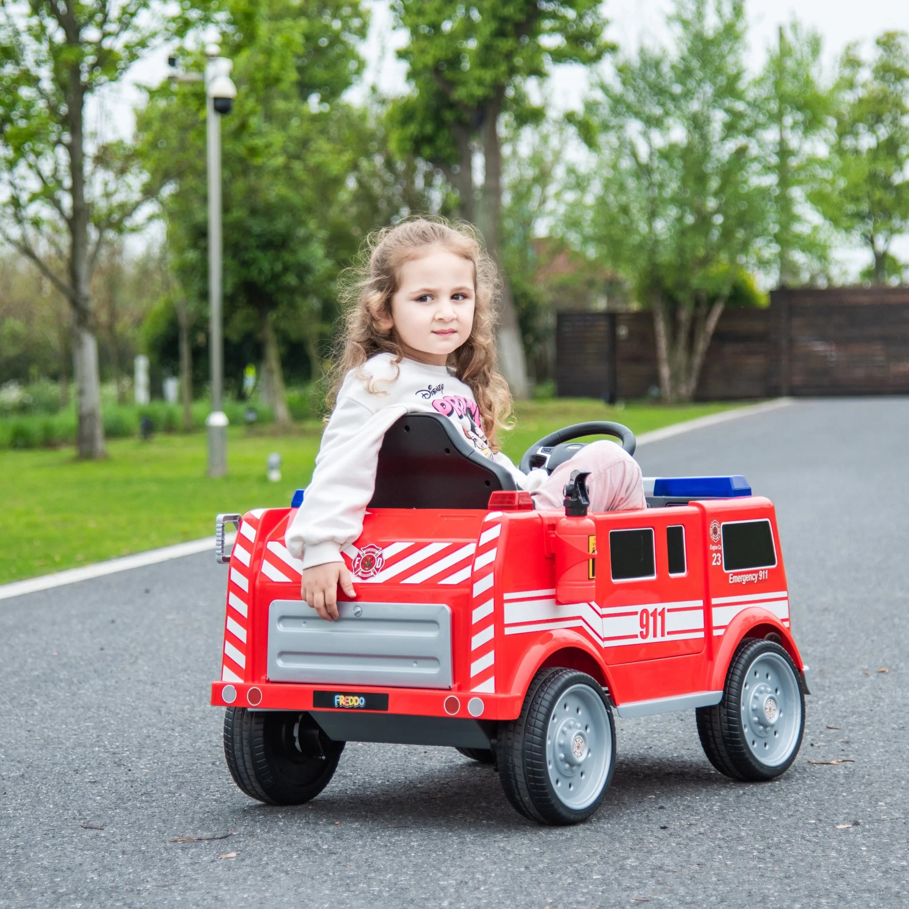 12V Freddo Fire Truck 1 Seater Ride on – dashboard and seat | Freddo Toys Canada
