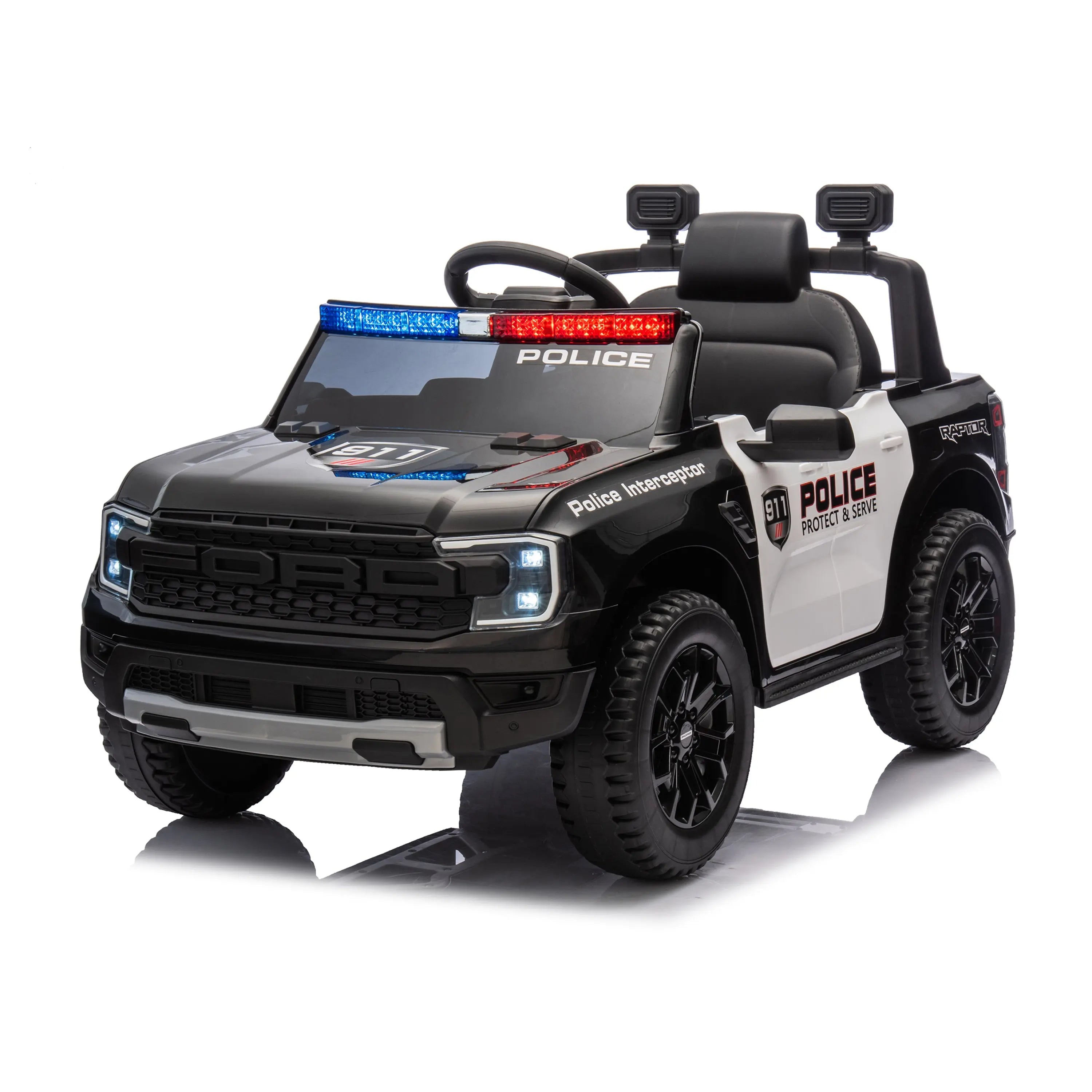 12V Licensed Ford Raptor Police Interceptor Kids Ride-On Truck — view 2