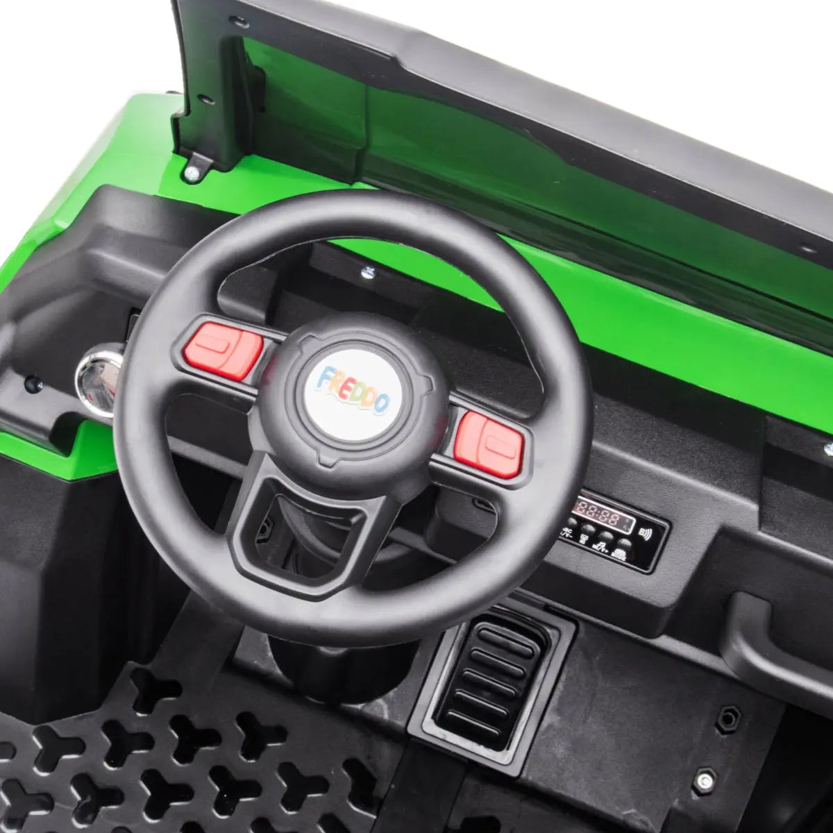 Child riding the 24V 6 Wheeler Freddo Tractor Trailer 2 Seater Ride-on with Dump Cart and Parental Remote | Freddo Toys Canada