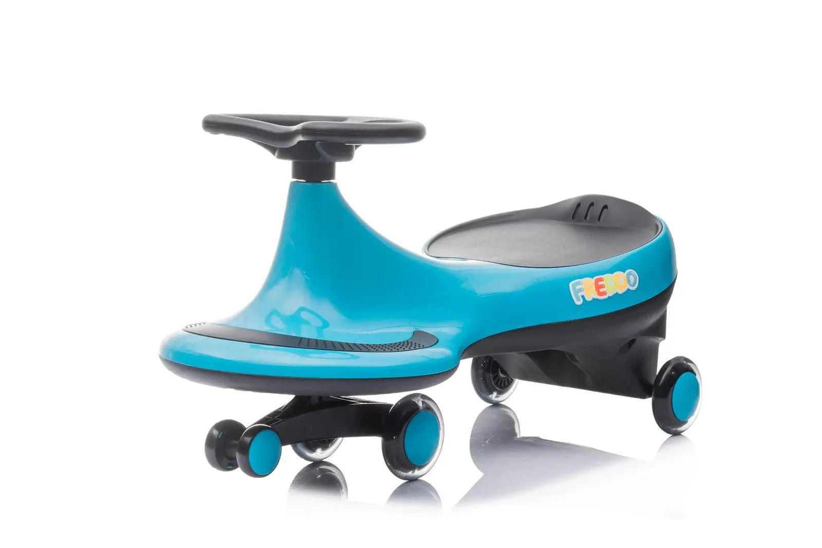 Freddo Toys Swing Car with Flashing Wheels – rear three-quarter view | Freddo Toys Canada